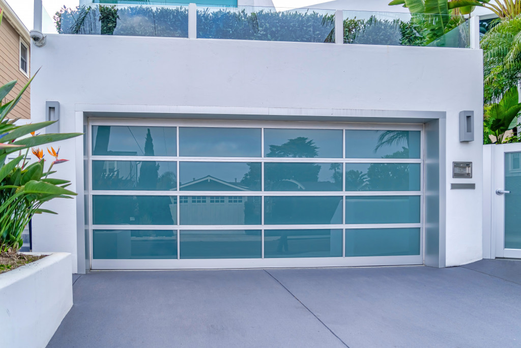 garage with glass door of modern home